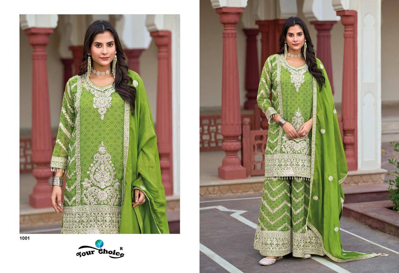 Firdous by Your choice 1001 to 1003 series Indian Pakisatni ethnic wear Heavy Chinon At Wholesale Price